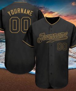 Custom Black Black Old Gold Authentic Baseball Jersey