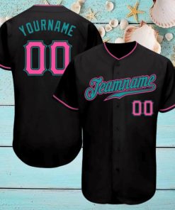 Custom Black Pink Teal Authentic Baseball Jersey