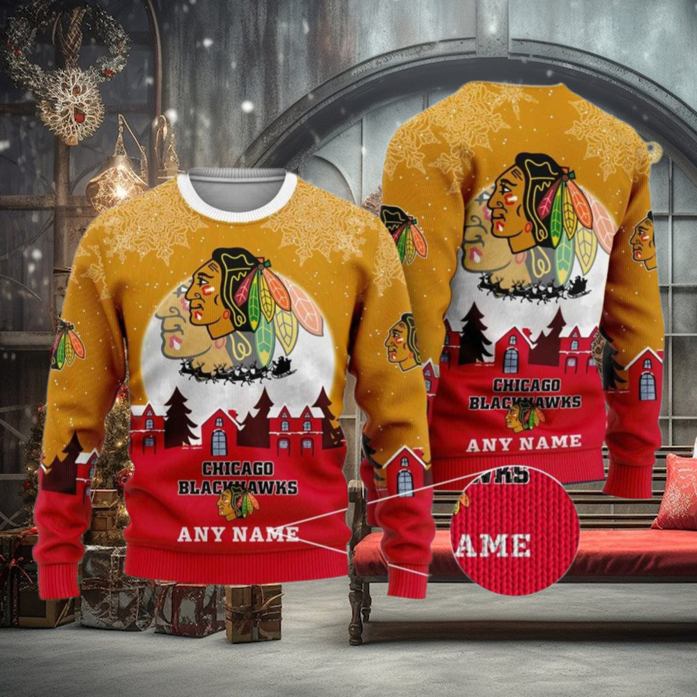 Custom Chicago Blackhawks Sweater, Funny Xmas Sweater for Hockey Fans Custom Chicago Blackhawks Sweater, Funny Xmas Sweater for Hockey Fans