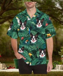 Custom Dog Face Hawaiian Shirt for Men Personalized Blooming Flowers Short Sleeve Casual Button Funky Shirt