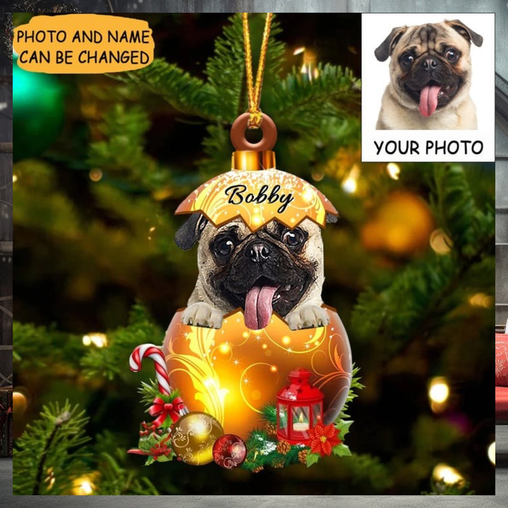 Custom Dog Photo Pug Christmas Ornament Cute Christmas Tree Ornament Decorations Gifts Custom Dog Photo Pug Christmas Ornament Cute Christmas Tree Ornament Decorations Gifts