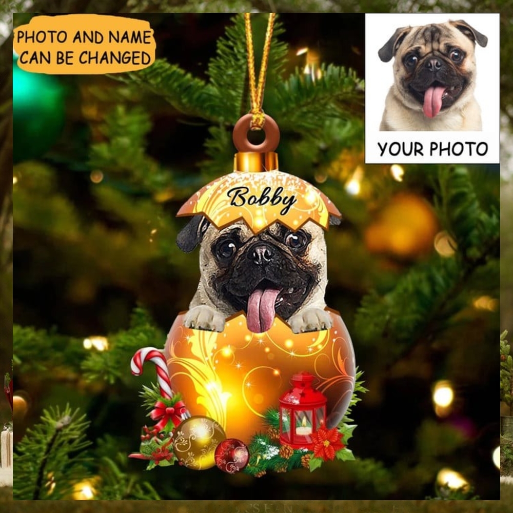 Custom Dog Photo Pug Christmas Ornament Cute Christmas Tree Ornament Decorations Gifts Custom Dog Photo Pug Christmas Ornament Cute Christmas Tree Ornament Decorations Gifts
