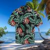 Custom Face Red Flowers Green Leaves Men s All Over Print Hawaiian Shirt