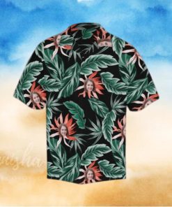 Custom Face Red Flowers Green Leaves Men s All Over Print Hawaiian Shirt