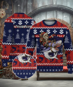 Custom Funny Christmas Holiday Santa Riding Sharks Ugly Sweater