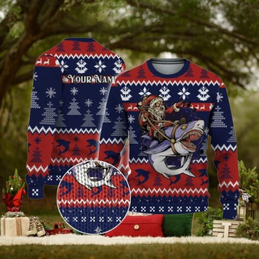 Custom Funny Christmas Holiday Santa Riding Sharks Ugly Sweater