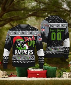 Custom NFL Las Vegas Raiders Ugly Christmas Sweater Grinch Drink Up Christmas Gift For Football Fans