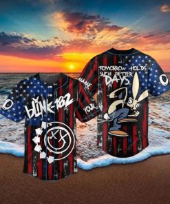 Custom Name And Number Blink 182 American Flag Baseball Jersey Shirt