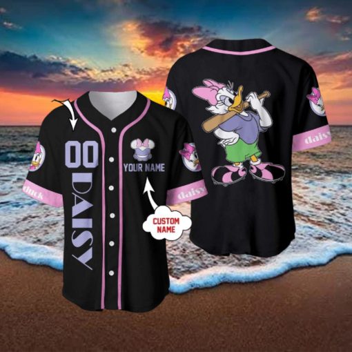 Custom Name And Number Daisy Duck Black Purple Disney Baseball Jersey Shirt