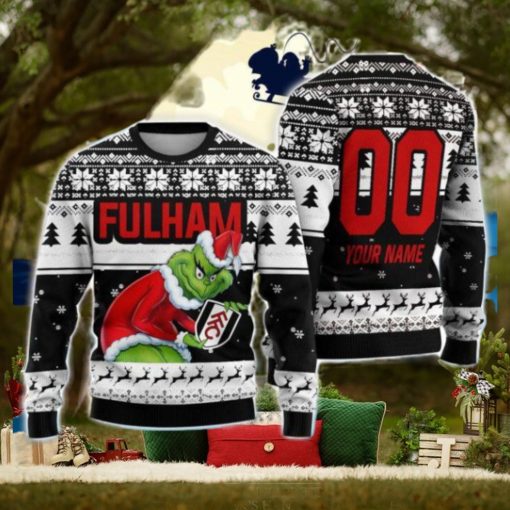 Custom Name And Number EPL Fulham Grinch Ugly Christmas Sweater All Over Print Trending Sweater For Fan