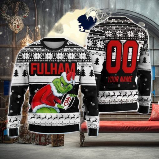 Custom Name And Number EPL Fulham Grinch Ugly Christmas Sweater All Over Print Trending Sweater For Fan