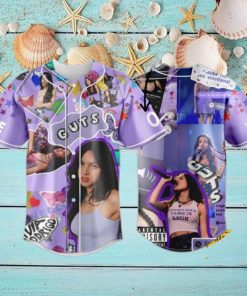 Custom Name And Number Olivia Rodrigo Guts Collage Purple Baseball Jersey Shirt