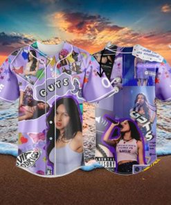 Custom Name And Number Olivia Rodrigo Guts Collage Purple Baseball Jersey Shirt