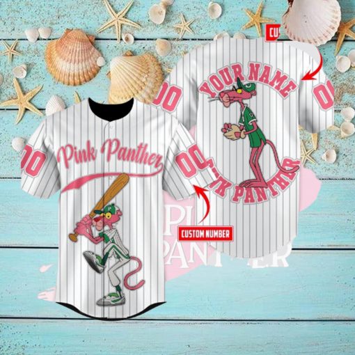 Custom Name And Number Pink Panther Baseball Jersey Shirt