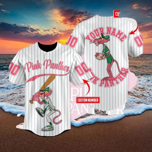 Custom Name And Number Pink Panther Baseball Jersey Shirt