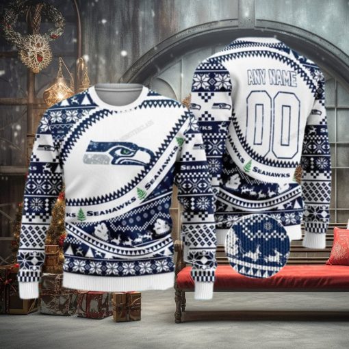 Custom Name And Number Seattle Seahawks Woolen Ugly Christmas Sweater