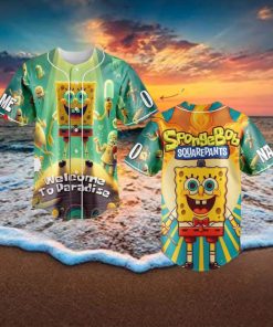 Custom Name And Number Spongebob Squarepants Cartoon Baseball Jersey