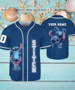 Custom Name And Number Stitch Blue Funny Stitch & Lilo Animated Baseball Jersey Shirt