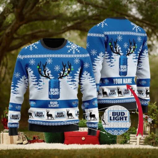Custom Name B U D Light Beer 3d All Over Print Ugly Christmas Sweater