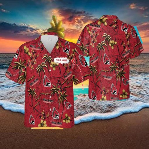 Custom Name Ball State Cardinals Aloha 3D Hawaiian Shirt Gold Flower Vintage For Beach