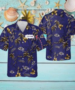 Custom Name Baltimore Ravens 3D Hawaiian Shirt Gold Flower Vintage Gift For Fans