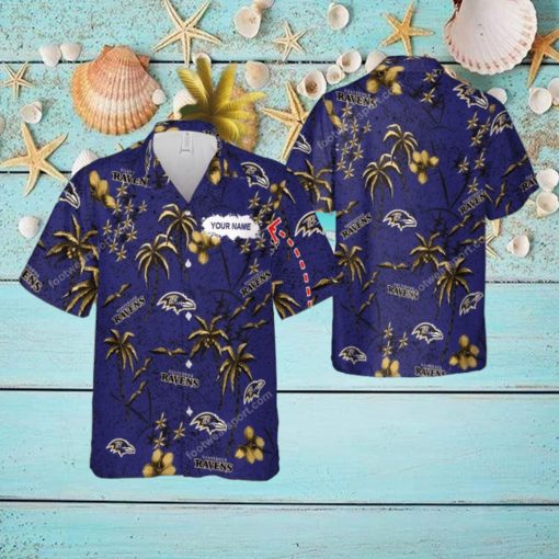Custom Name Baltimore Ravens 3D Hawaiian Shirt Gold Flower Vintage Gift For Fans