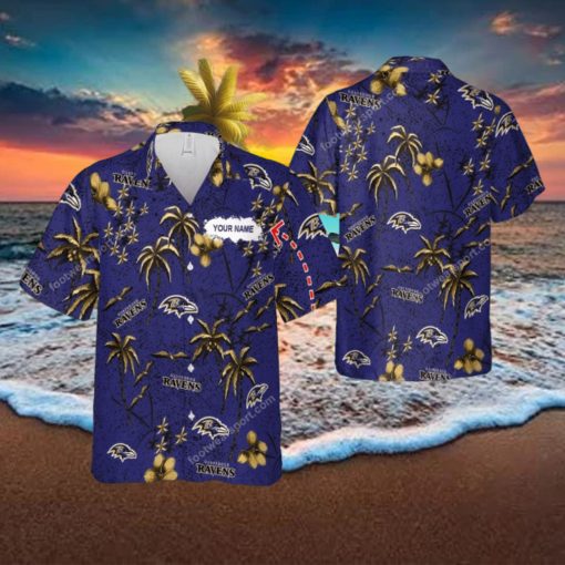 Custom Name Baltimore Ravens 3D Hawaiian Shirt Gold Flower Vintage Gift For Fans
