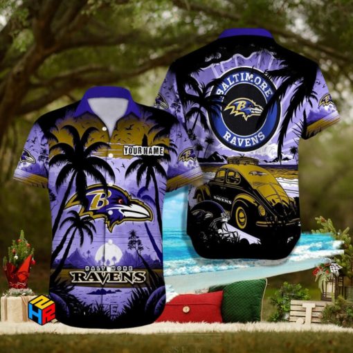 Custom Name Baltimore Ravens Hawaiian Shirt Football Lover Christmas Gift Aloha