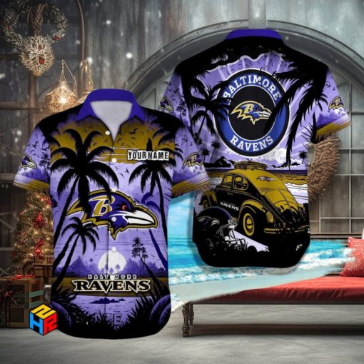 Custom Name Baltimore Ravens Hawaiian Shirt Football Lover Christmas Gift Aloha