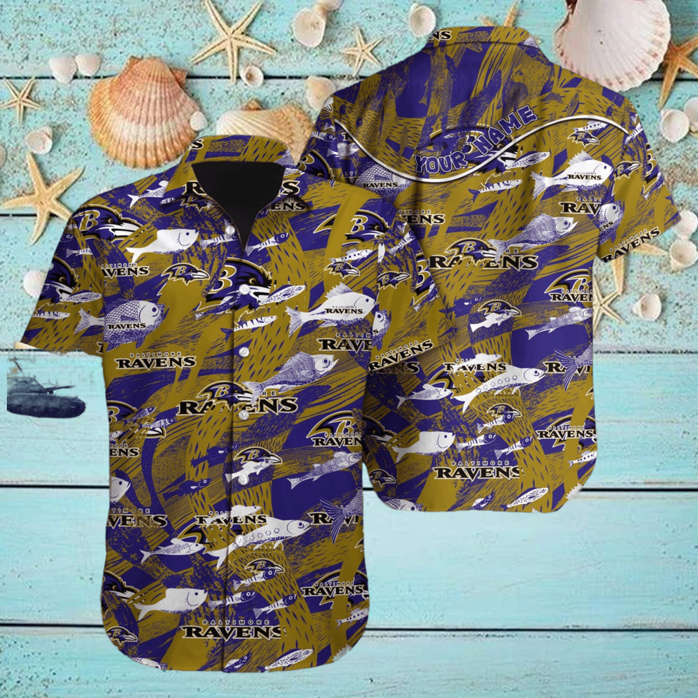 Baltimore Ravens NF And Tropical Pattern Custom Name Hawaiian