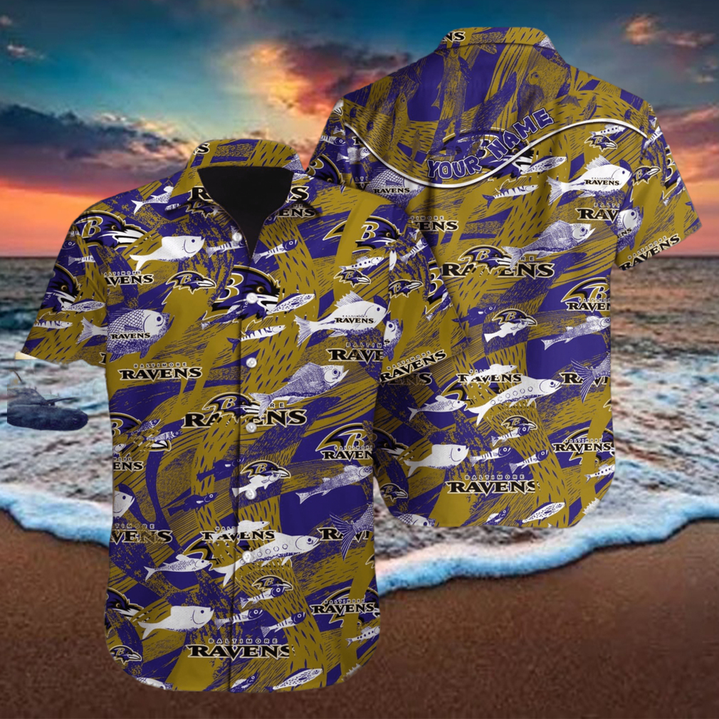 Baltimore Ravens NF And Tropical Pattern Custom Name Hawaiian