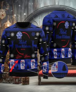 Custom Name Black Pabst Blue Ribbon Knitted 3D Sweater Gift For Xmas