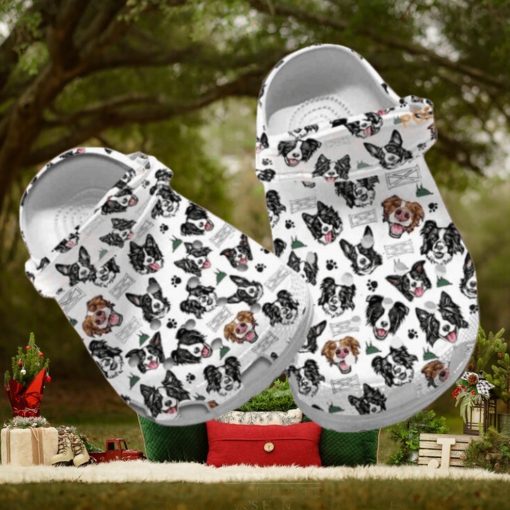 Custom Name Border Collie Hibiscus Flower Puppy Crocs Shoes