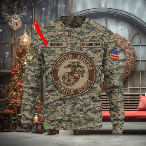 Custom Name Camo Marine Corps 3D Sweater Sweatshirt AOP For Christmas Gift Men And Women