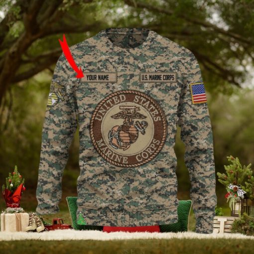 Custom Name Camo Marine Corps 3D Sweater Sweatshirt AOP For Christmas Gift Men And Women