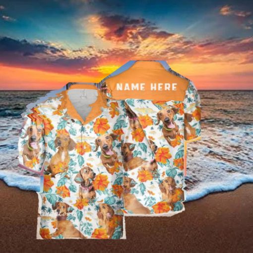 Custom Name Dachshund Dog Hibiscus Flowers All 3D Printed Ting Hawaiian Shirt