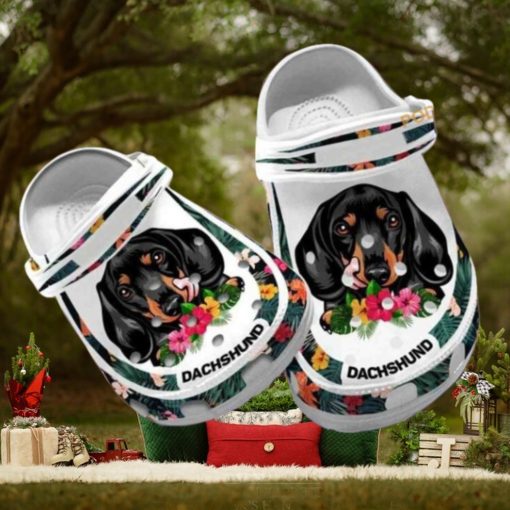 Custom Name Dachshund Hibiscus Dog Crocs for Dachshund Fans