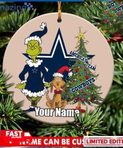 Custom Name Dallas Cowboys Logo NFL x Grinch Christmas 2023 Gift Ornament