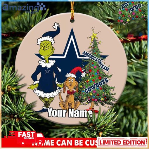 Custom Name Dallas Cowboys Logo NFL x Grinch Christmas 2023 Gift Ornament