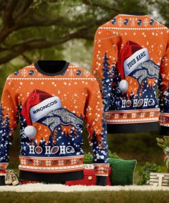 Custom Name Denver Broncos Symbol Wearing Santa Claus Hat Ho Ho Ho All Over Print Sweater Gift Christmas