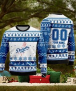 Custom Name Dodgers Ugly Christmas Sweater With Snowflakes