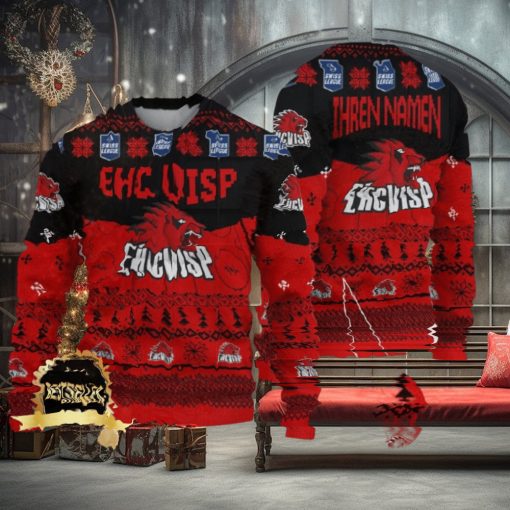 Custom Name EHC Visp Ugly Christmas Sweater New Logo Gift For Men And Women Fans