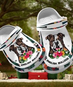 Custom Name English Bulldog Dog Mom Hibiscus Puppy Crocs