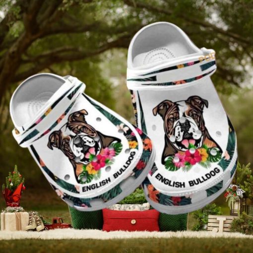 Custom Name English Bulldog Dog Mom Hibiscus Puppy Crocs