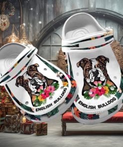 Custom Name English Bulldog Dog Mom Hibiscus Puppy Crocs