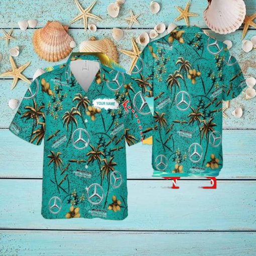 Custom Name F1 Racing Mercedes AMG PETRONAS F1 Team 3D Hawaiian Shirt Gold Flower Vintage For Men And Women