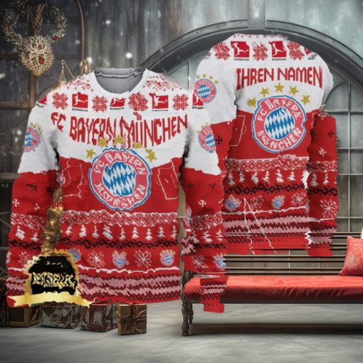 Custom Name FC Bayern Munchen Ugly Christmas Sweater New Logo Gift For Men And Women Fans