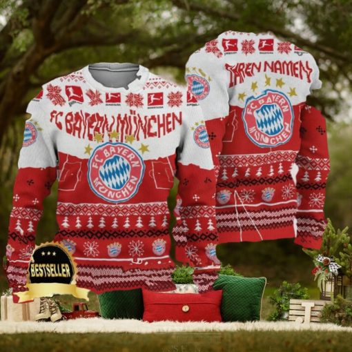 Custom Name FC Bayern Munchen Ugly Christmas Sweater New Logo Gift For Men And Women Fans