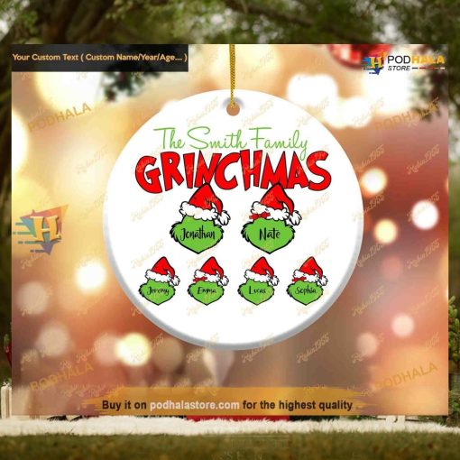 Custom Name Family Ornament, Christmas Tree & Grinch Decor