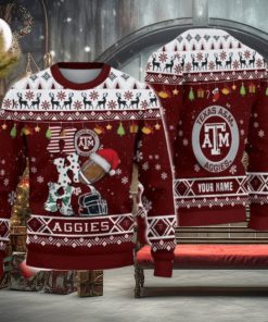 Custom Name For NCAA Fans Texas A&M Aggies HO HO HO Ugly Christmas Sweater Funny Christmas Gift